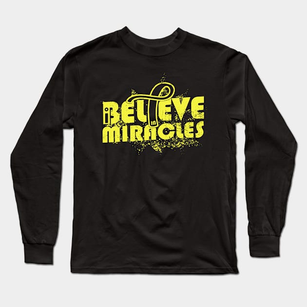 I Believe In Miracles Hydrocephalus Awareness Yellow Ribbon Warrior Support Survivor Long Sleeve T-Shirt by celsaclaudio506